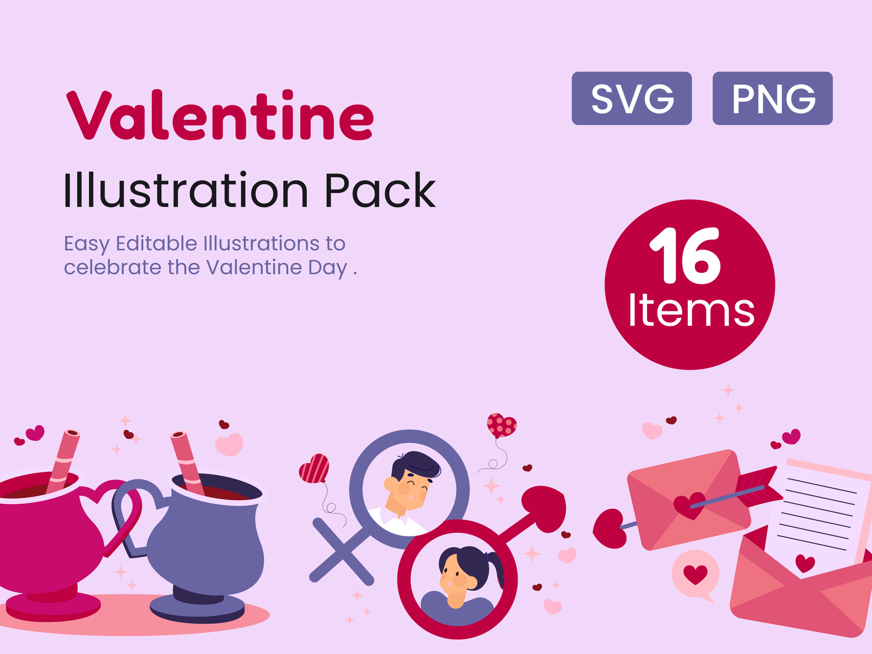 16 Valentines Illustration Pack  