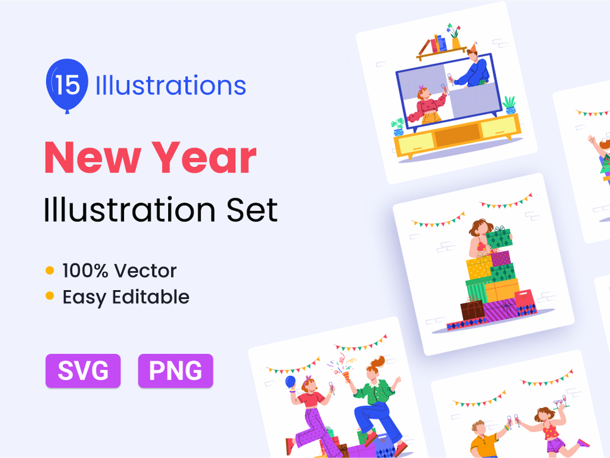 15 New Year Illustration Set