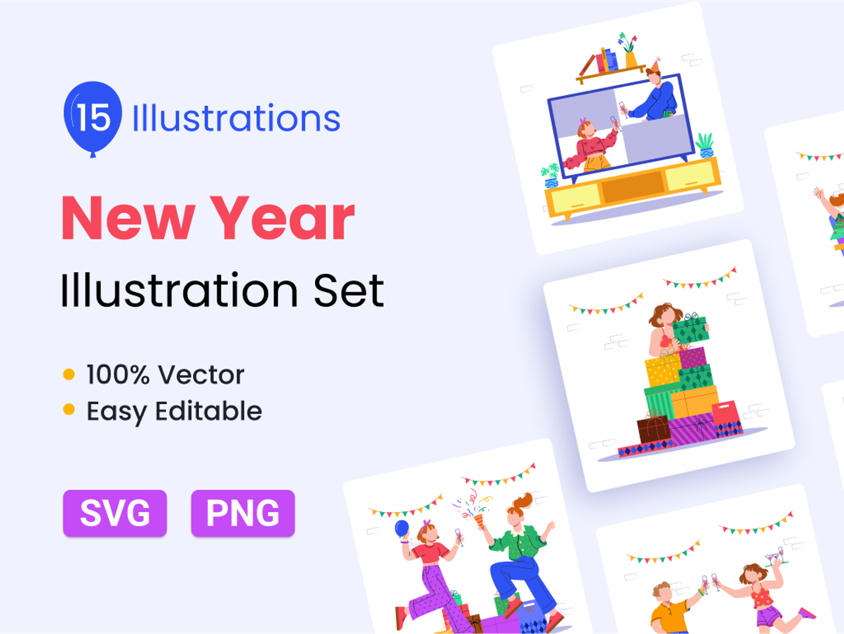 15 New Year Illustration Set