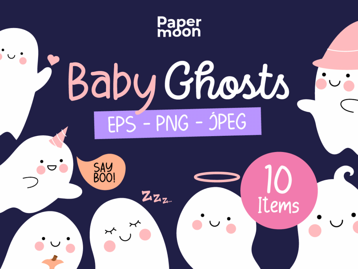 Cute Baby Halloween Ghosts Illustrations
