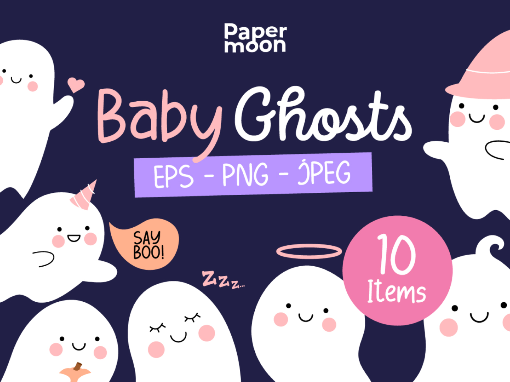 Cute Baby Halloween Ghosts Illustrations
