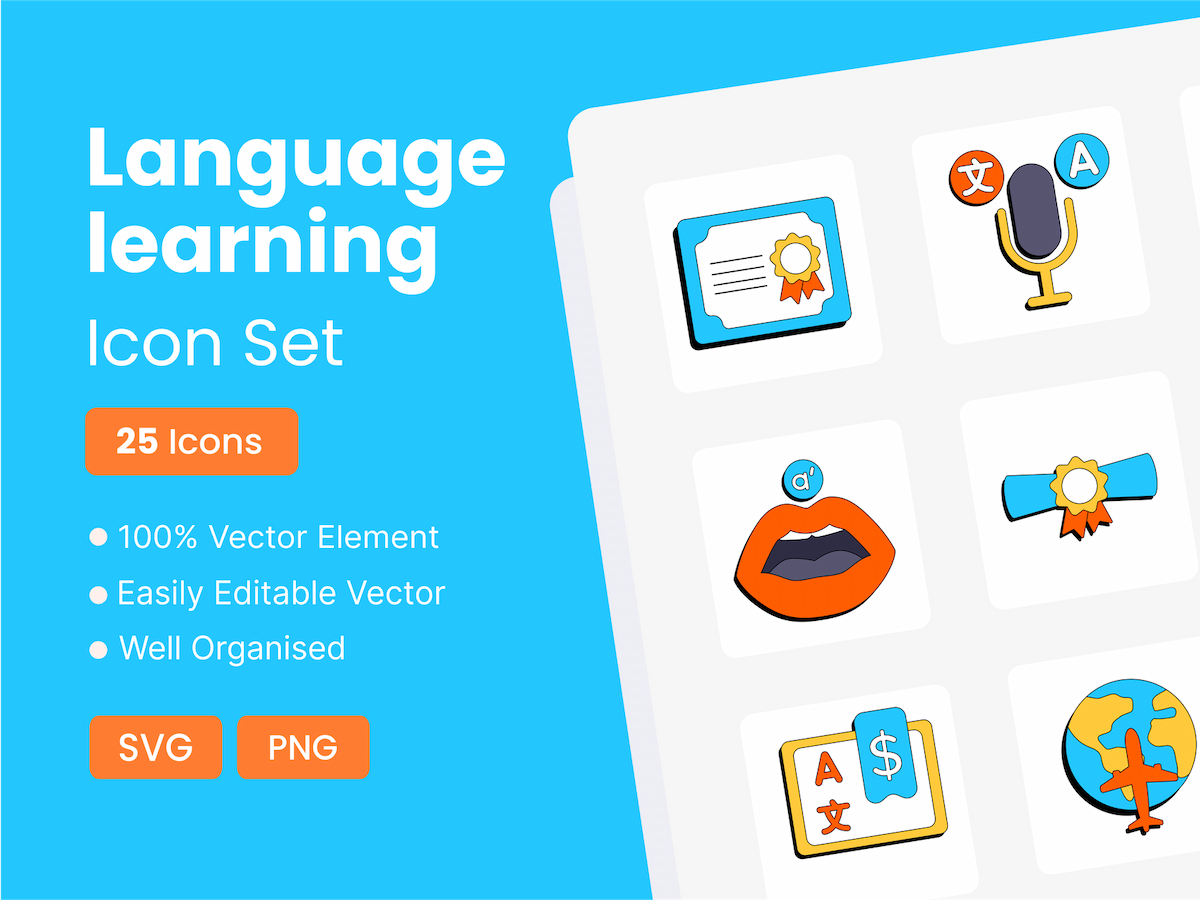 25 Language Learning Icon Pack