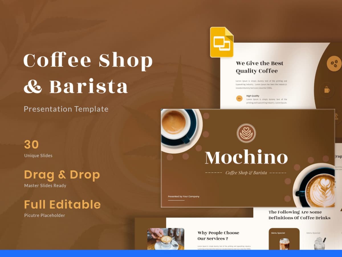 Mochino- Coffee Shop and Barista Google Slides 