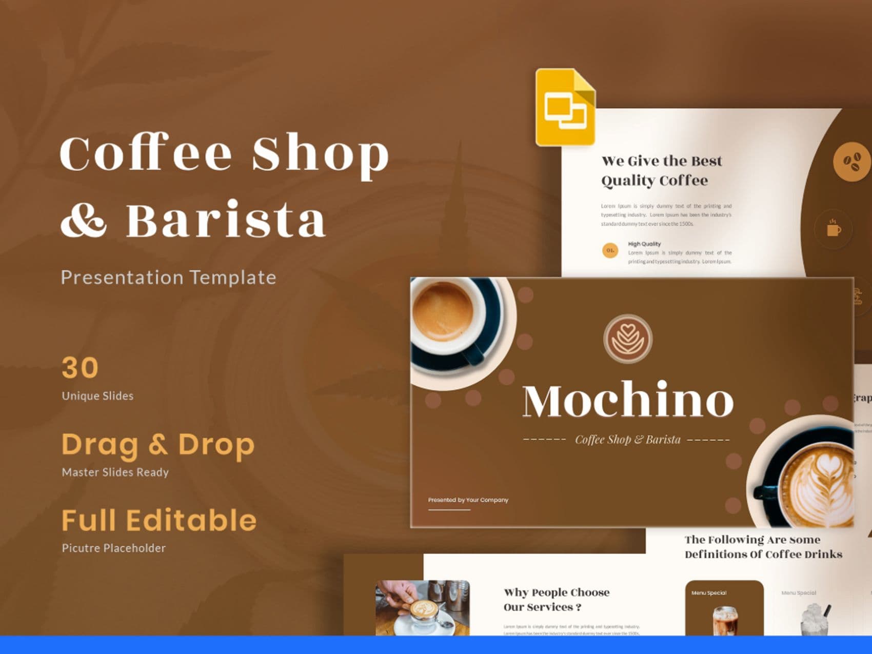 Mochino- Coffee Shop and Barista Google Slides 