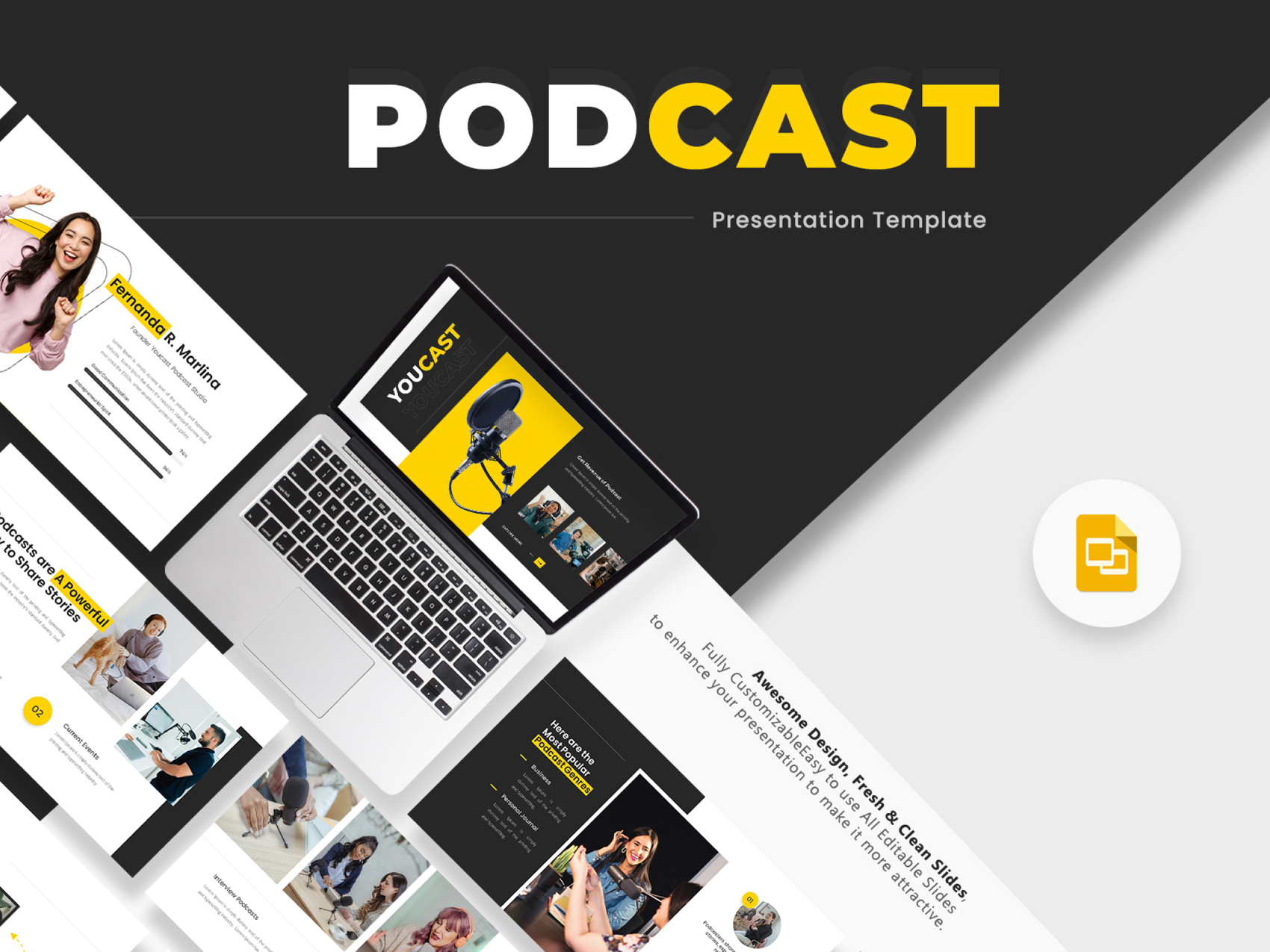 Youcast - Podcast Google Slides Template