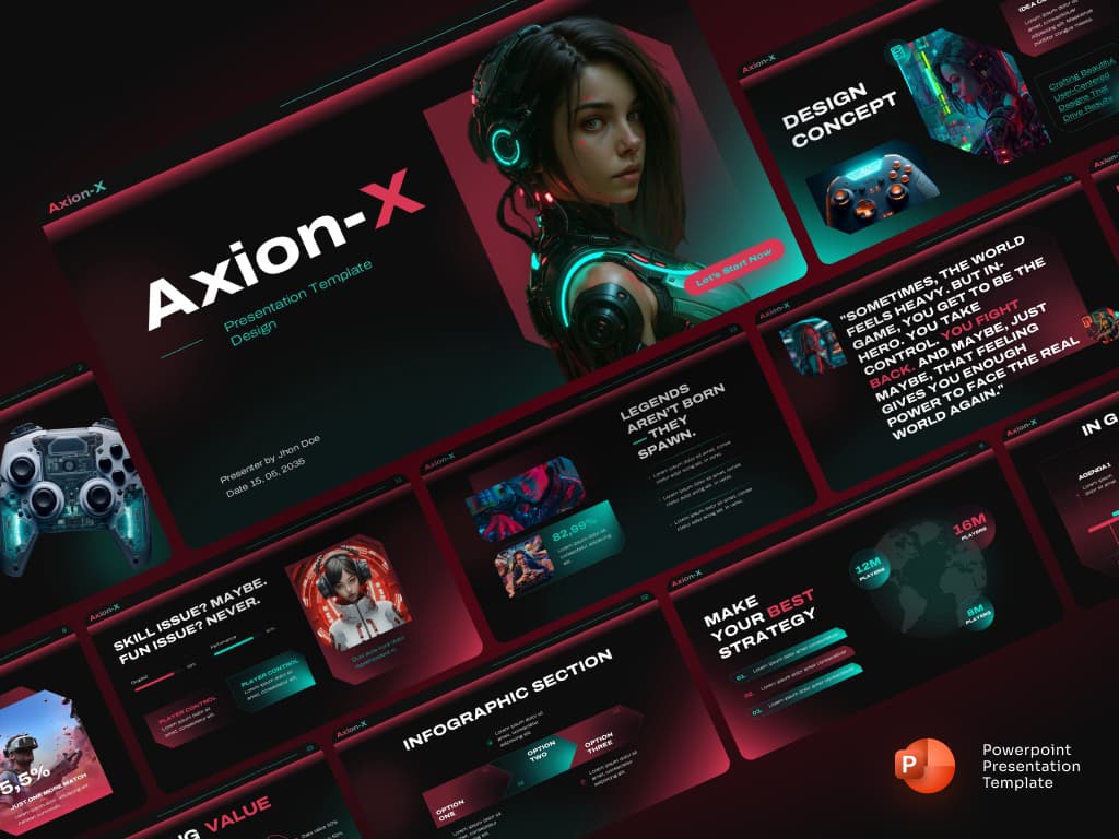 Axion-X Gaming Presentation PowerPoint template